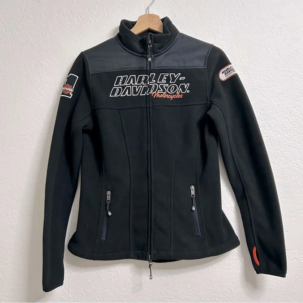 NWT Harley Davidson‎ Black Embroidered and Patched Fleece, Size S